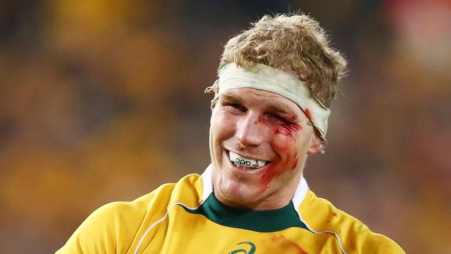 SYDNEY, AUSTRALIA - AUGUST 08:  David Pocock of the Wallabies looks on with a cut left eye during The Rugby Championship match between the Australia Wallabies and the New Zealand All Blacks at ANZ Stadium on August 8, 2015 in Sydney, Australia.  (Photo by Matt King/Getty Images)