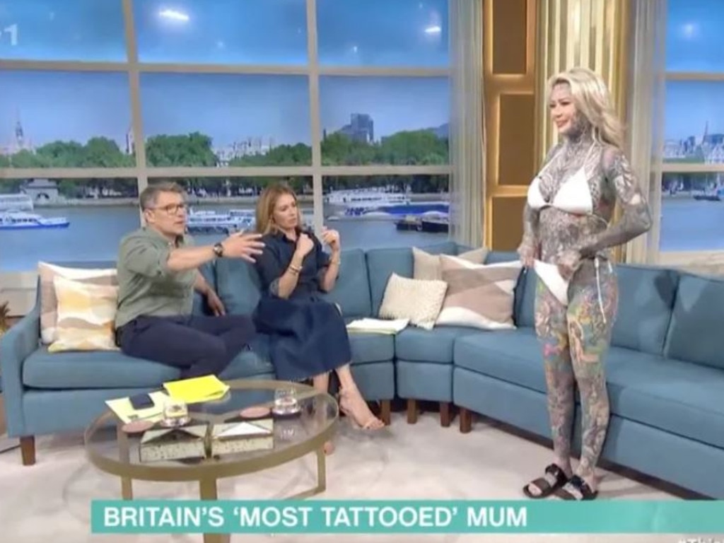 She appeared on a UK morning TV show in just a G-string bikini to discuss her transformation. Picture: ITV