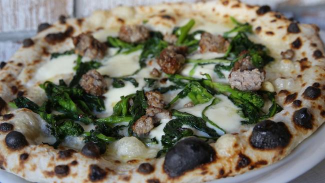 Salsiccia e friarielli, or an Italian sausage and broccoli rabe, one of Pizza Riccardo’s white pizzas.