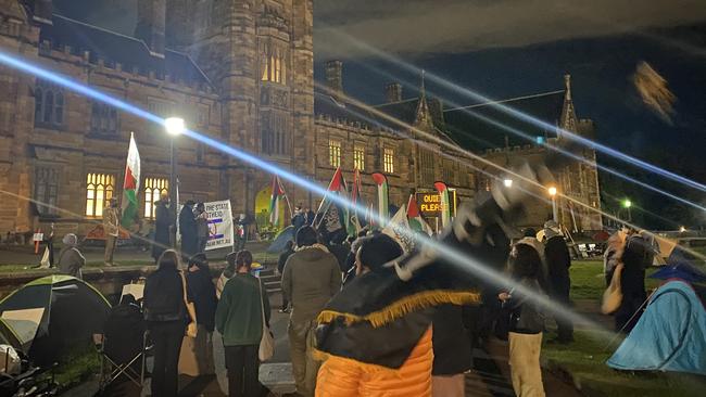 Protesters heeded the controversial and allegedly extremist-aligned group Stand4Palestine's call to rally at the Sydney University encampment. Picture: Robert White