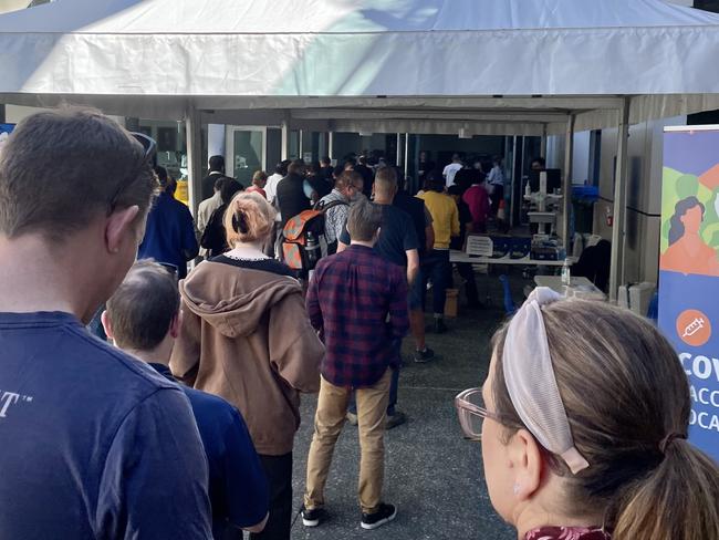 People queue for the Covid-19 vaccination at the Princess Alexandra Hospital on May 26.