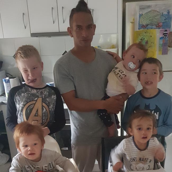 Wayne Godinet and his five sons, Zack, 11, Harry, 10, four-year-old twins Kyza and Koah and Nicky, 3.