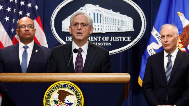 Attorney-General Merrick Garland said Iran’s cyber activities have grown increasingly aggressive ahead of the 2024 election. Picture: Chip Somodevilla/Getty Images/AFP