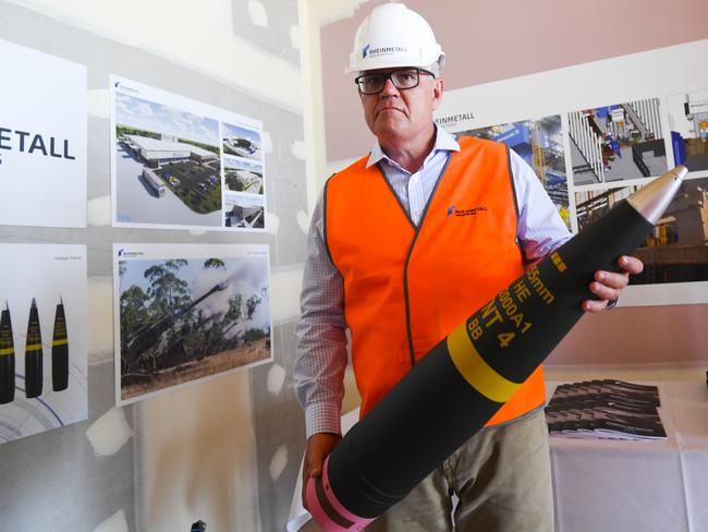 Scott Morrison visits NIOA’s Maryborough factory in January 2021. Picture: Lukas Coch/AAP