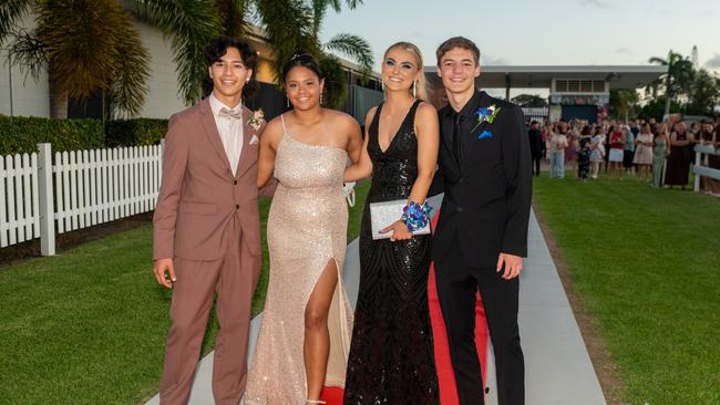 Lynden Terry, Lilla Hoffman, Kirsty Brooker and Pierce Kliese at Mackay State High School formal 2022.Picture: Michaela Harlow