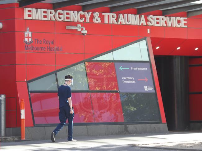 The Emergency entrance at the Royal Melbourne Hospital as the hospital system in Victoria bring code brown to an end. Picture: David Crosling