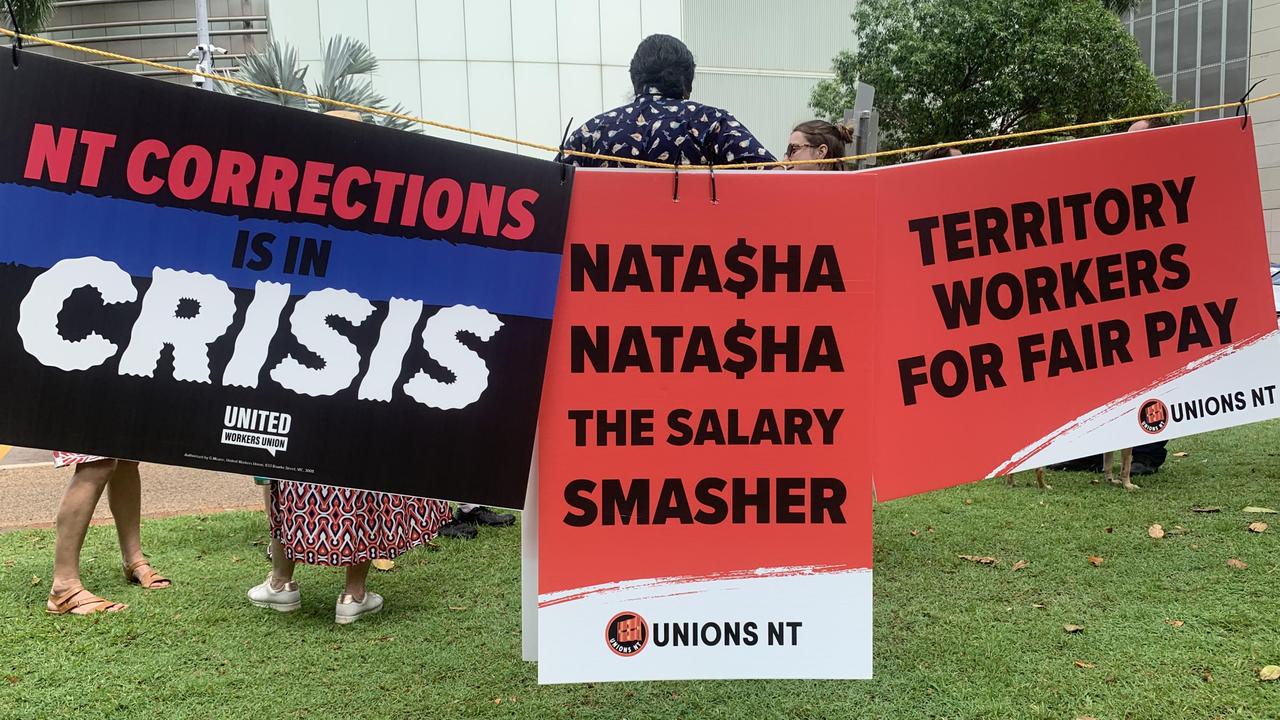 Public sector workers gathered on the Parliament House lawns to strike against low wages. Picture: Sierra Haigh