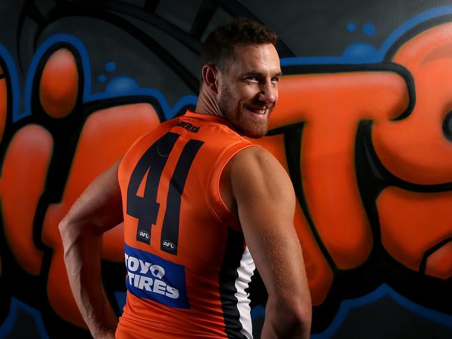 GWS Giants media day at their training headquarters in Homebush. Ruckman Shane Mumford has come out of retirement to play again. Picture: Toby Zerna