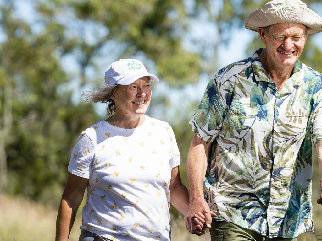 Hike to Heal founders Linda and Jim Barton enjoy the community support shown at the 2022 launch at Mt Peel Bushland Park, Saturday, February 19, 2022. Picture: Kevin Farmer