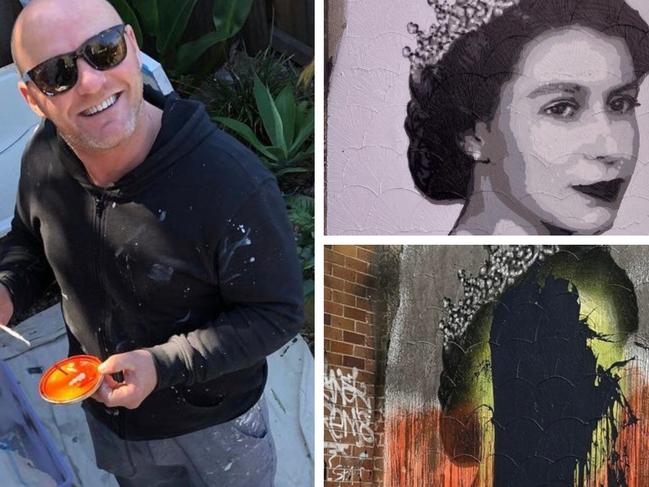 Artist Stuart Sale has revealed what he will do with his mural of Queen Elizabeth after it was disfigured three times. Picture: Instagram @stuartsale / Reddit