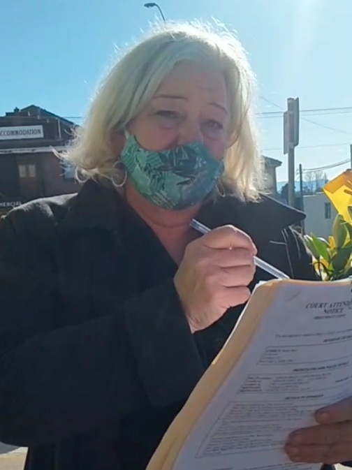 Moruya lawyer Lisa Stone outside Bega Local Court on Tuesday. Picture: Extinction Rebellion Bega Valley