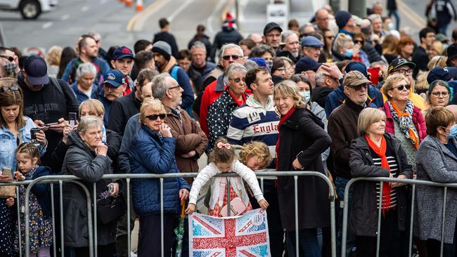 South Australians gathered at Parliament House, North Tce, to witness the Proclamation of the ascension of King Charles III. Picture: Tom Huntley