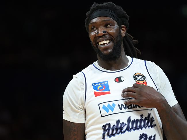 Montrezl Harrell reacts during the round 16 NBL match between Sydney Kings and Adelaide 36ers at Qudos Bank Arena. Photo: Jeremy Ng/Getty Images.