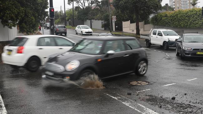 A new pothole opens up on the corner of Ourimbah Rd &amp; Macpherson St, Mosman. Picture John Grainger