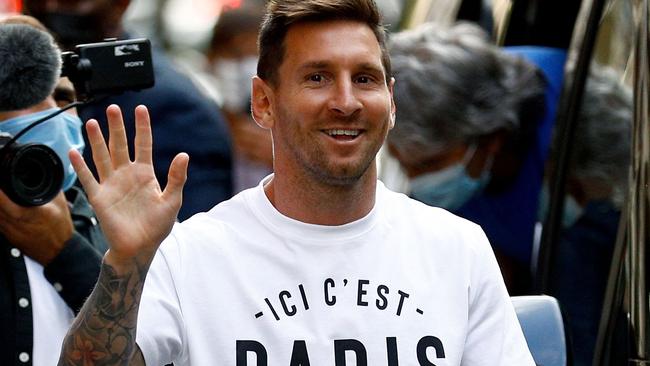 Argentinian footballer Lionel Messi arrives at the Monceau hotel in Paris. Picture: AFP