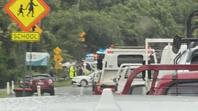 Traffic is building up at the scene of the crash at Pinjarra Hills. Picture: Supplied