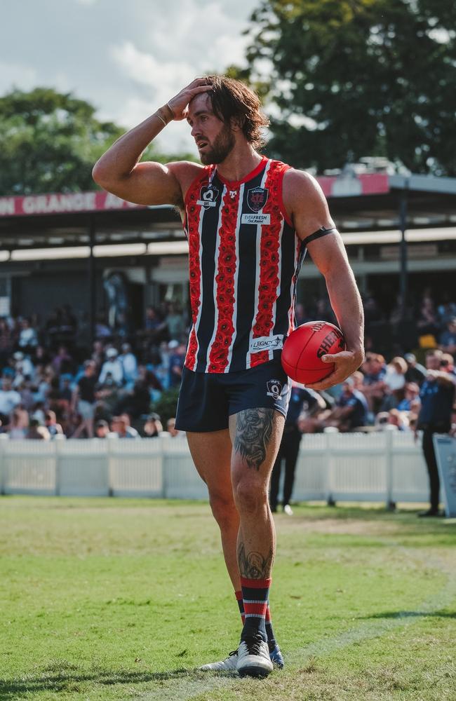 Wilston Grange player Rhys Mathieson in action. Picture: Clyde Scorgie/Brooke Sleep Media.