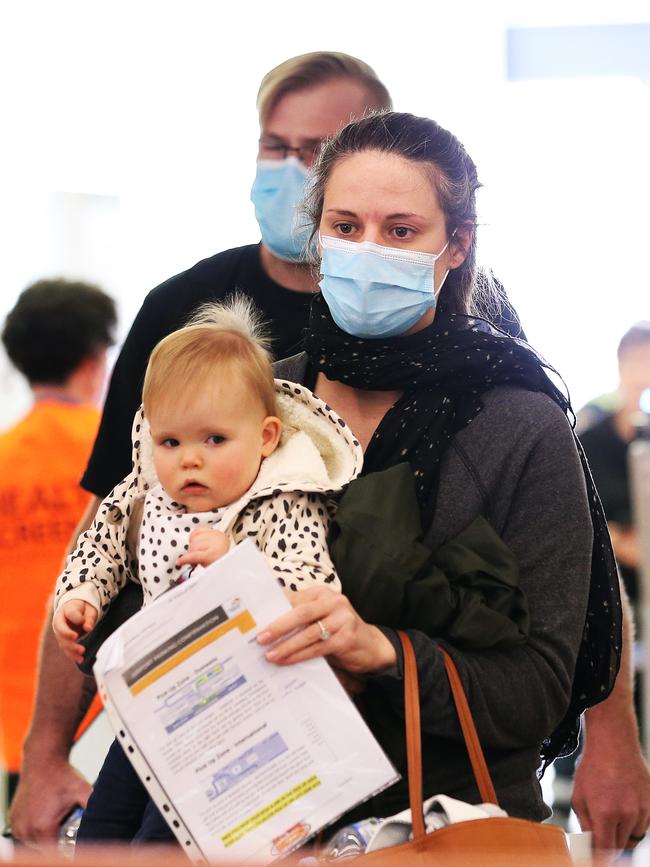 Passengers from Brisbane arrive on Jetstar flight JQ759 at Hobart Airport as Tasmania opened its borders today. Picture: Zak Simmonds