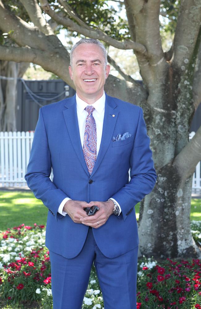 Journalist Mark Beretta wore a cobalt blue suit, with a statement tie. Picture: Media Mode