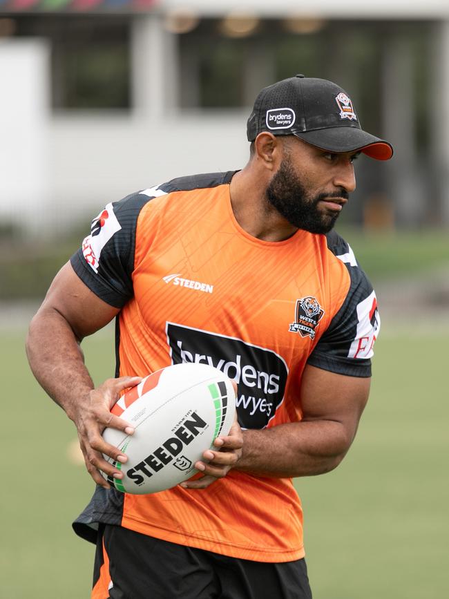 Justin Olam at Wests Tigers training. Picture: Tom Meredith/Wests Tigers