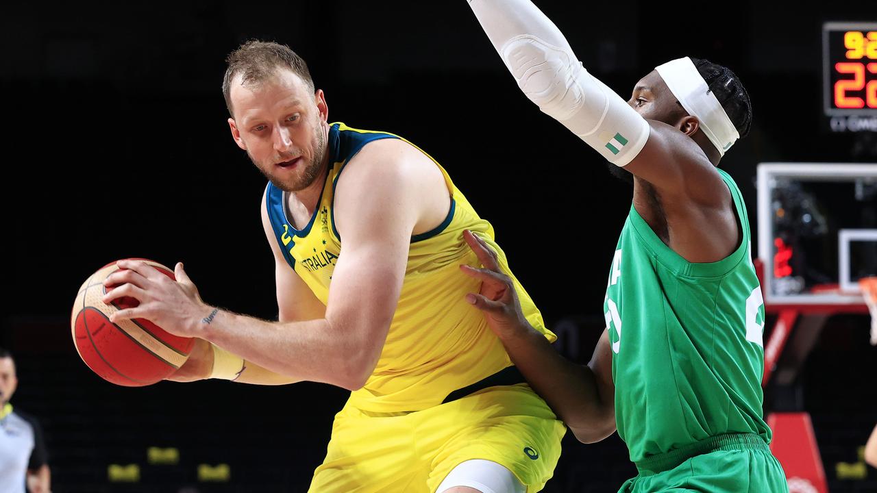 Joe Ingles in action during the Australia V Nigeria basketball game at Saitama Super Arena at the Tokyo 2020 Olympics. Pics Adam Head