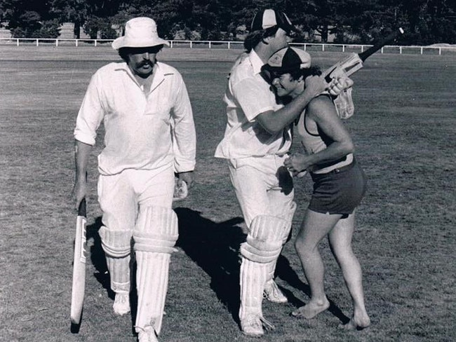 Brian McCue (left) walking off after steering Mt Eliza to victory in the 1983-84 Knockout Cup final at Graydens Rd.