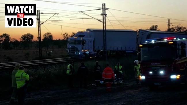 B-double on railway lines at Raglan