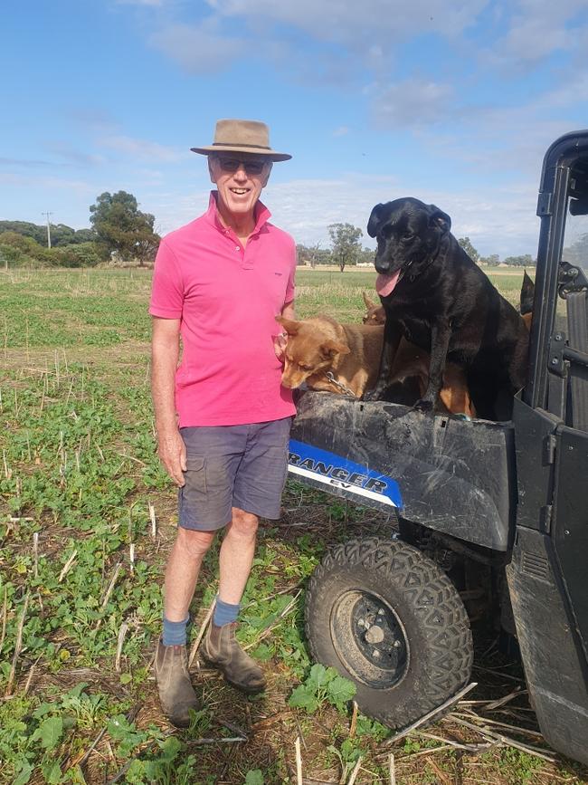 Agronomist Tim Paramore from Walla Walla with his dogs Jac and Bess.