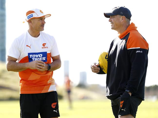 Assistant coach Brett Montgomery and Coach Adam Kingsley during GWS Giants training on June 12, 2024.. Photo by Phil Hillyard(Image Supplied for Editorial Use only - **NO ON SALES** - Â©Phil Hillyard )