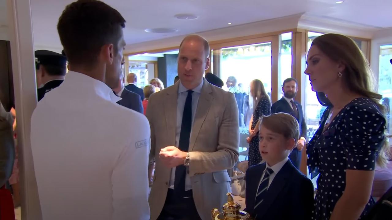 Prince William asked Djokovic how he beat Nick Kyrgios’ serve. Picture: YouTube/Wimbledon