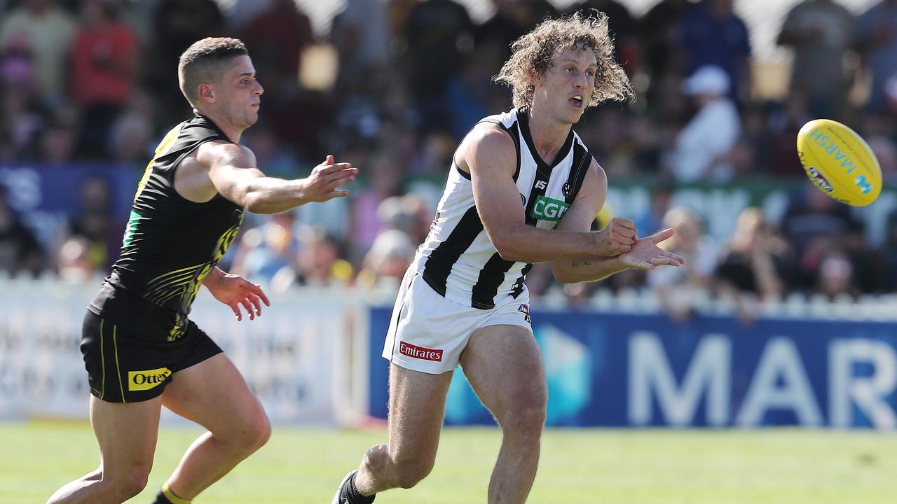 Dion Prestia and Chris Mayne featured in the Richmond-Collingwood pre-season game. Picture: Michael Klein