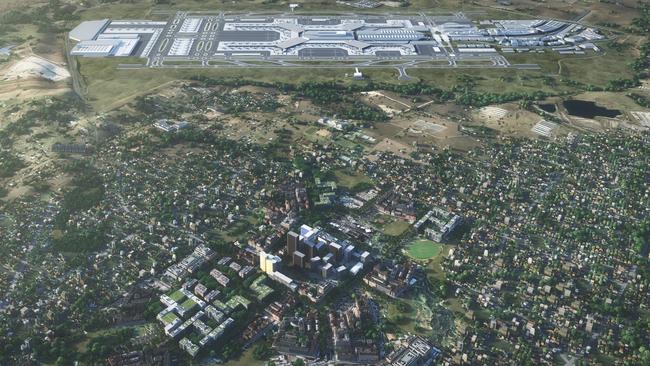 An artist’s impression of the future Western Sydney Airport and Aerotropolis.