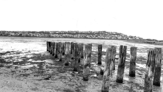 The anti-tank obstacle in Dee Why Lagoon in 1981. Picture Manly Daily