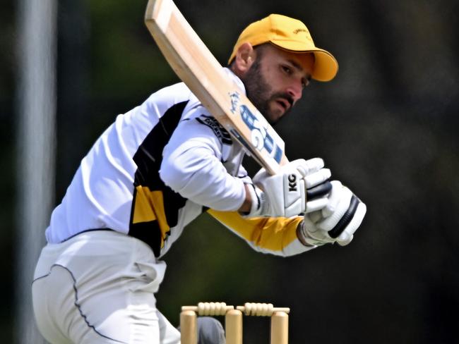 Sunbury UnitedÃs Amrit Sandhu during the GDCA McIntyre Shield: Diggers Rest Bulla v Sunbury United cricket match at Bloomdale Oval in Diggers Rest, Saturday, Nov. 11, 2023. Picture: Andy Brownbill