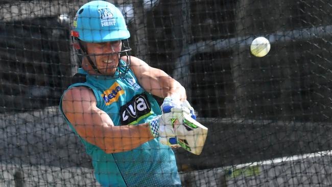 Chris Lynn batting at Brisbane Heat training. Picture: AAP Images