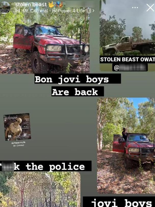 Meta's Instagram of Alice Springs youths showing off an allegedly stolen vehicle.