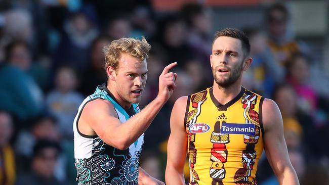 Jack Watts celebrates a goal. Picture: Scott Barbour/Getty Images