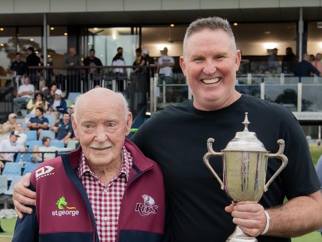 Alec Evans (left) and Luke Caughley pictured at the Bond University past players day. Picture: Cavan Flynn.