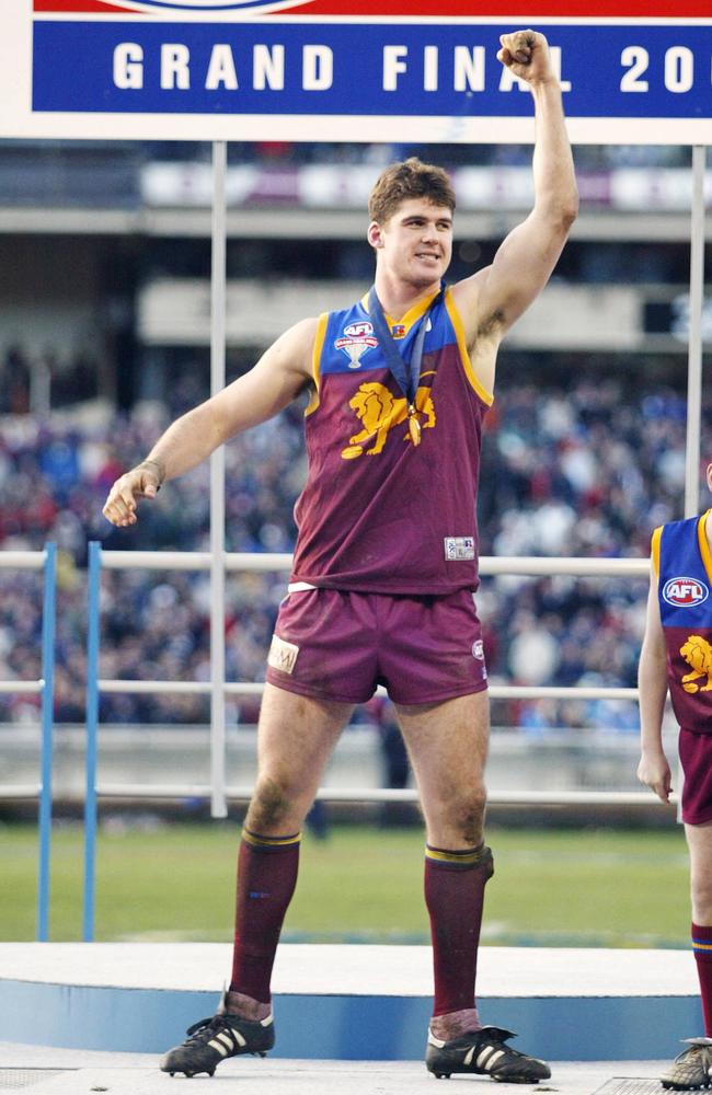 Brown on the dias after Brisbane’s 2003 Grand Final victory over Collingwood.