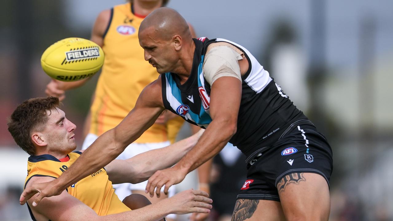 Sam Powell-Pepper made high contact to Keane’s head. (Photo by Mark Brake/Getty Images)