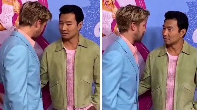 Ryan Gosling awkwardly brushes off Simu Liu on ‘Barbie’ red carpet