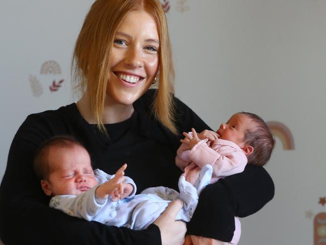 Leah Grant is looking forward to her first mother's day with her twins Isaac Edward and Mauve Georgia Lane. Picture: Alison Wynd