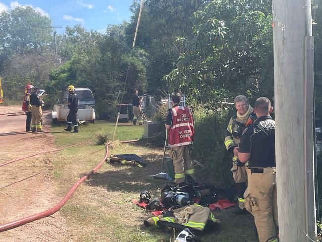 A large contingent of emergency crews attended the blaze at Roseneath on Tuesday. Picture: Leighton Smith.