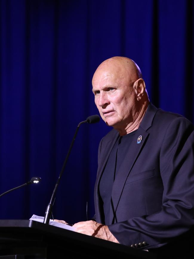 Funeral for prominent indigenous elder "Uncle" Graham Dillon at  Coomera Anglican college. Family and friends in attendance. Billy James was the MC at the service. Picture Glenn Hampson