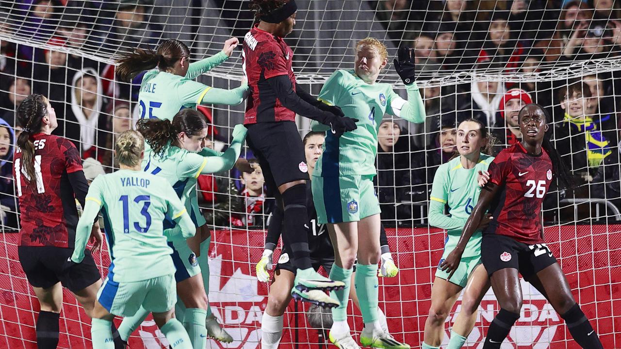 One of five goals Canada scored against the Matildas. Picture: Jeff Vinnick/Getty Images for Football Australia)