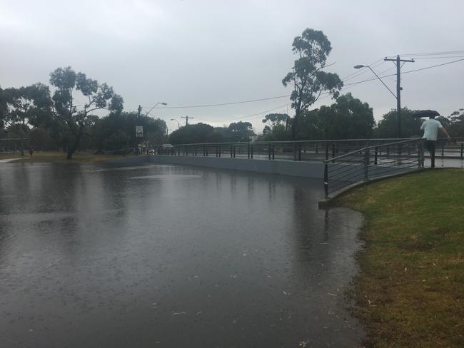 Elsternwick Park under water. Picture: Cassie Zervos