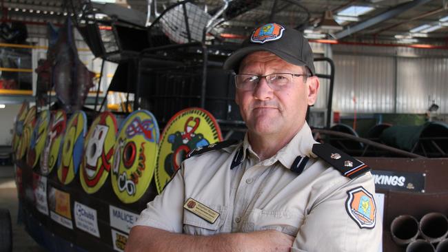 Northern Territory Correctional Services prison industries acting general manager Stephen Rosier in front of the Henley on Todd Viking boat in the Alice Springs Correctional Centre prison industries workshop on August 7. 2024. Picture: Gera Kazakov