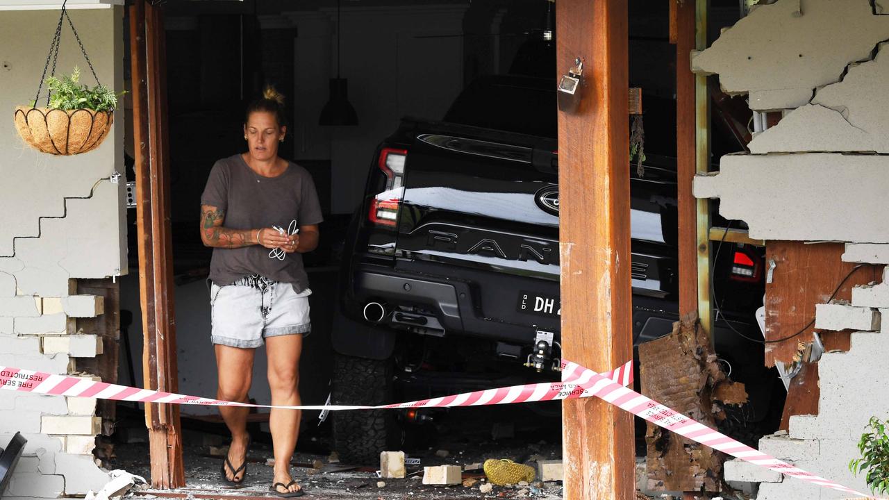 The Ford Ranger went straight through the front of the house. Picture: Patrick Woods.