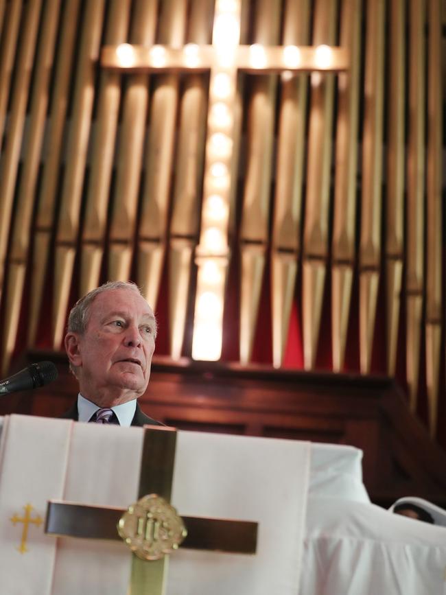 Mike Bloomberg speaks at the Brown Chapel in Selma, Alabama on the weekend. Picture: Getty Images