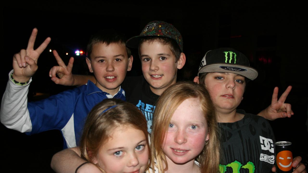 Curtis Carney, Justyn Rogers, Nathan Harmond, Brianna Brooks and Georgia Naumann love catching up at the Blue Light disco. Photo Deanna Millard / Warwick Daily News